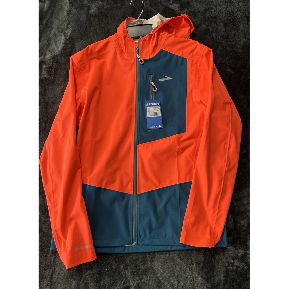 Brooks High Point Waterproof Jacket 2 Women's Medium Flame/Deep Sea Running (F3)